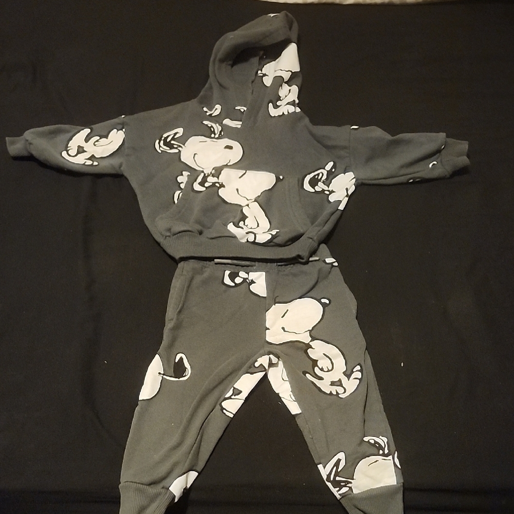 Gray Cartoon Hoodie and Pants Set